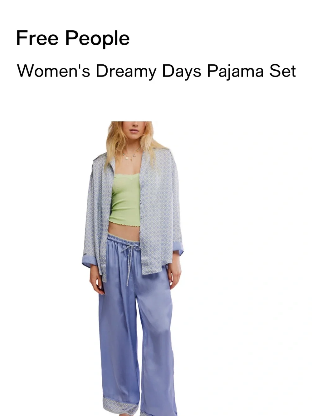 Free People Dreamy Days Pajama Set - Light Blue & Green Cami